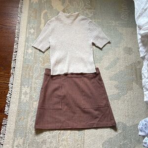 A New Day Brown and White A-Line Mini Skirt, with top
